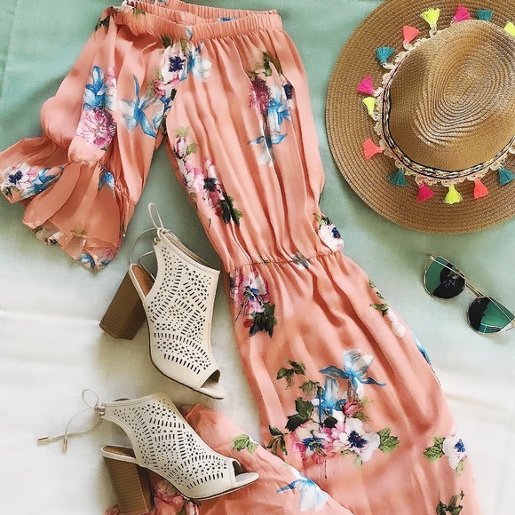 peach floral jumpsuit
